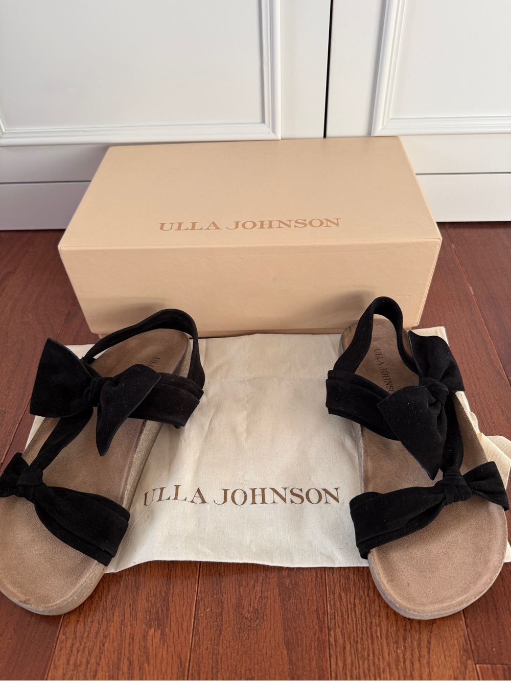 Ulla Johnson Black Suede Bow Sandals